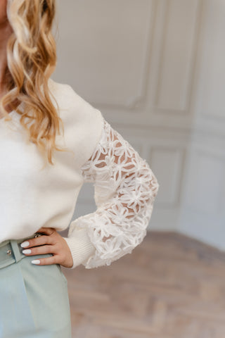 Blooming Sleeves Sweater White