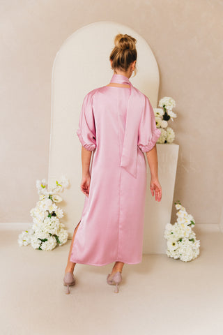 Satin Fiori Dress Rose
