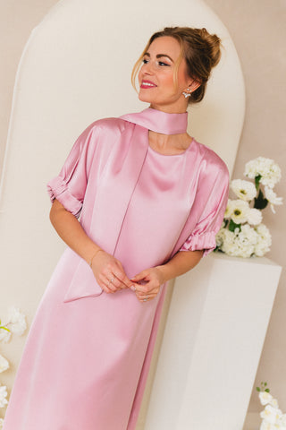 Satin Fiori Dress Rose