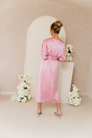Satin Fiori Dress Rose