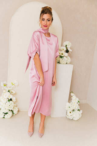 Satin Fiori Dress Rose
