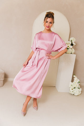 Satin Fiori Dress Rose