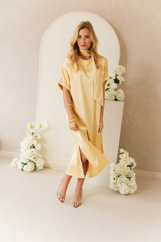 Satin Fiori Dress Butter yellow