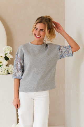 Flower Lace Sleeve Sweater