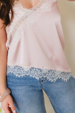 Asymmetric Lace Top Soft Pink
