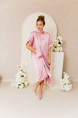 Satin Fiori Dress Rose