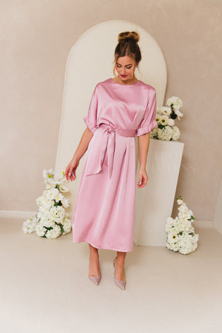 Satin Fiori Dress Rose