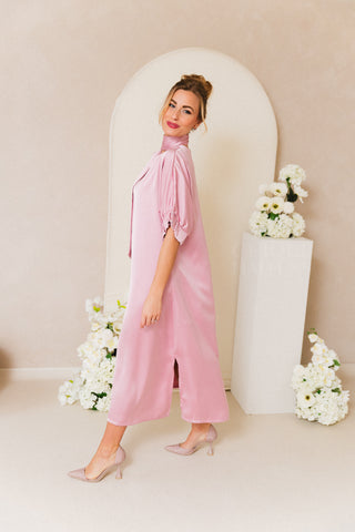 Satin Fiori Dress Rose