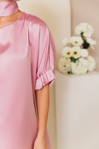 Satin Fiori Dress Rose