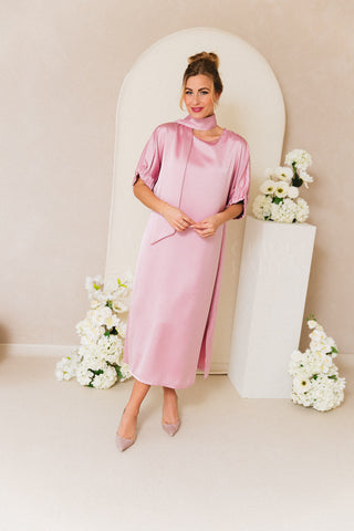 Satin Fiori Dress Rose