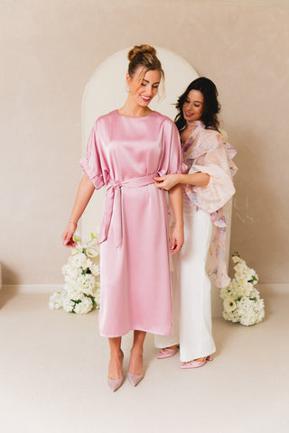 Satin Fiori Dress Rose