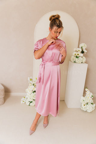 Satin Fiori Dress Rose