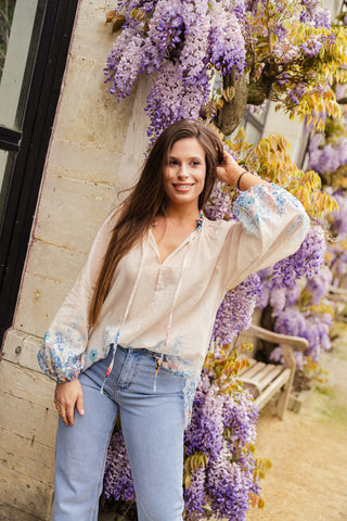 Ombre Blossom Blouse Blue