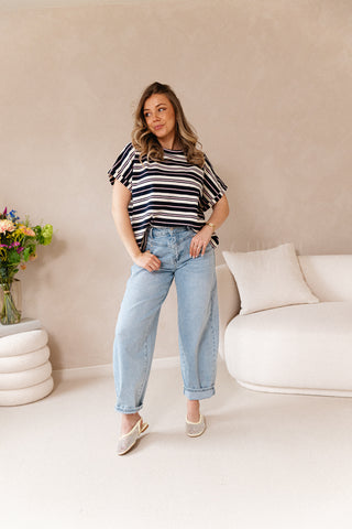 Blue Oversized Striped Shirt