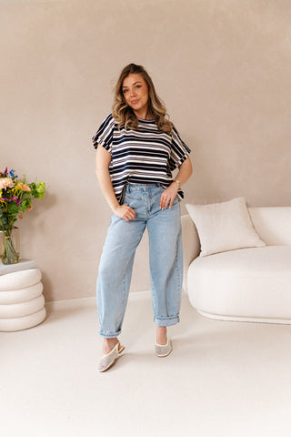 Blue Oversized Striped Shirt