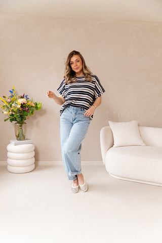 Blue Oversized Striped Shirt