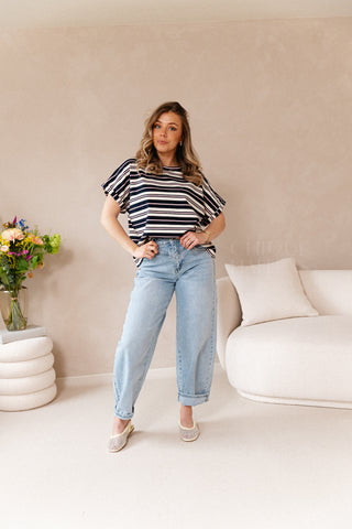 Blue Oversized Striped Shirt