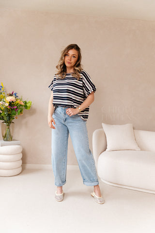 Blue Oversized Striped Shirt