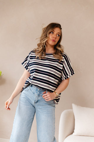 Blue Oversized Striped Shirt