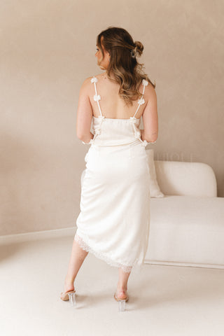 Satin Assymetric Lace Dress White