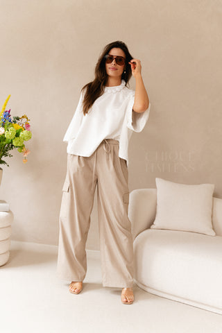Taupe Stripe Cargo Trousers