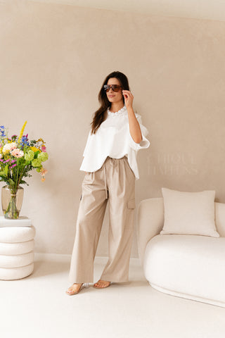 Taupe Stripe Cargo Trousers