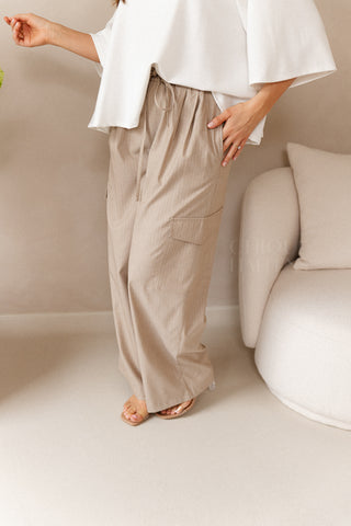 Taupe Stripe Cargo Trousers