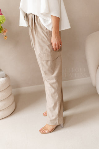 Taupe Stripe Cargo Trousers