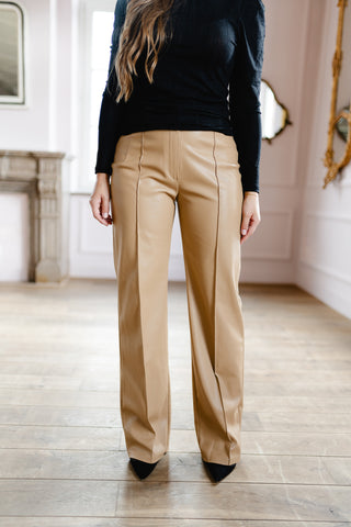 Leather Look Camel Trousers