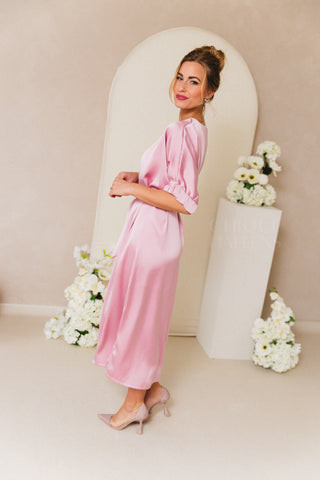 Satin Fiori Dress Rose