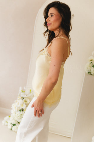 Asymmetric Lace Top Soft Yellow
