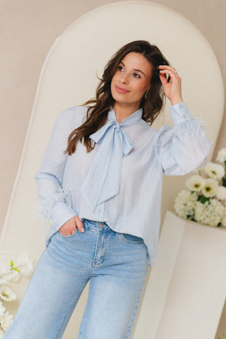 Feather Blouse Baby Blue