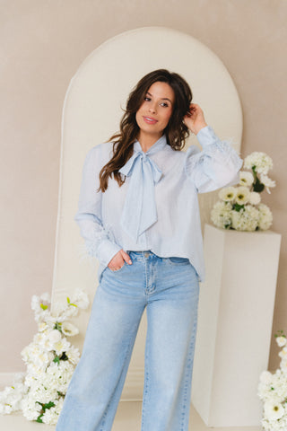 Feather Blouse Baby Blue