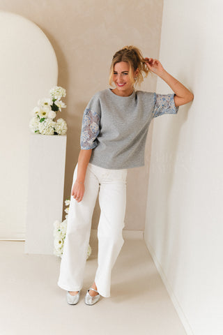 Flower Lace Sleeve Sweater