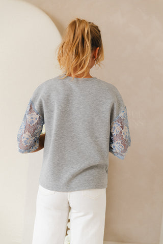 Flower Lace Sleeve Sweater