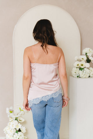 Asymmetric Lace Top Soft Pink