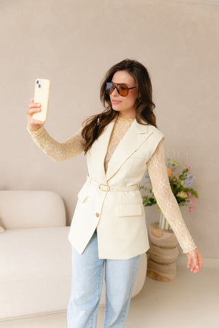 Butter Yellow Sleeveless Blazer