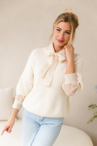 Lacy Bow Blouse Ecru