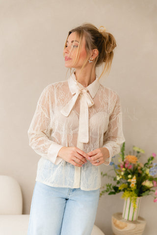 Lacy Bow Blouse Ecru