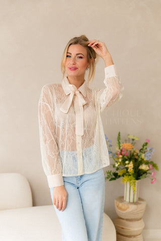 Lacy Bow Blouse Ecru