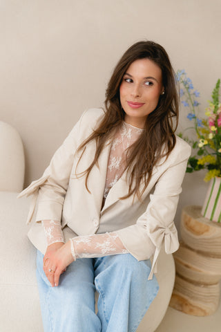Beige Bow Blazer