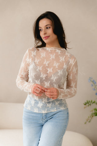 Transparant Lace Top Ecru