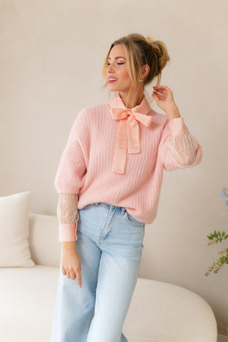 Lacy Bow Blouse Blush