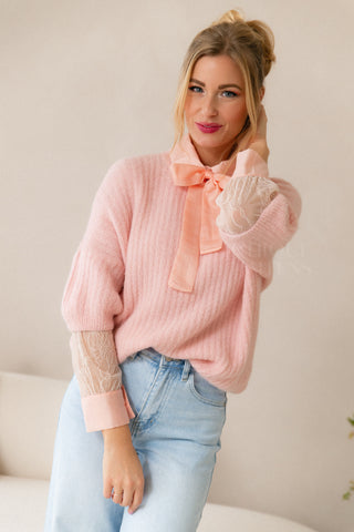 Lacy Bow Blouse Blush