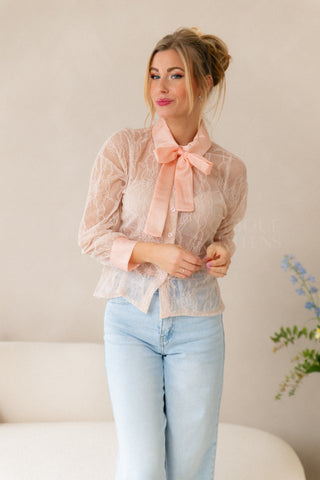 Lacy Bow Blouse Blush