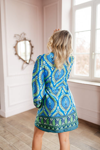 Azure Satin Printed Dress