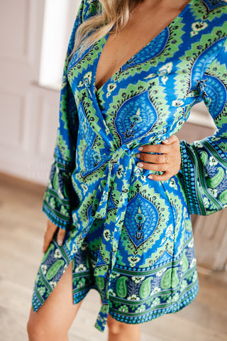 Azure Satin Printed Dress