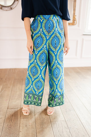 Azure Satin Printed Pants