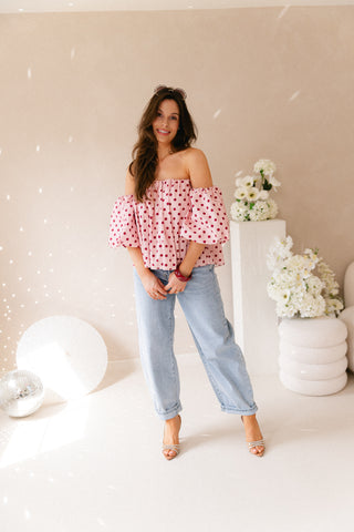 Off Shoulders Polkadots Blouse