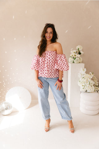 Off Shoulders Polkadots Blouse